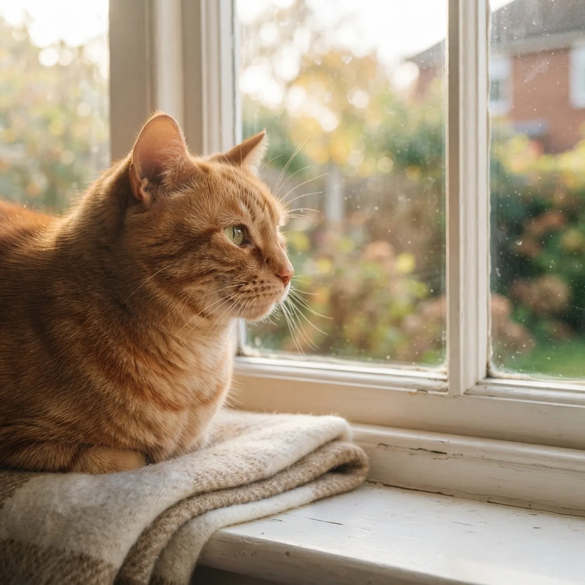 A cat resting by a sunlit window